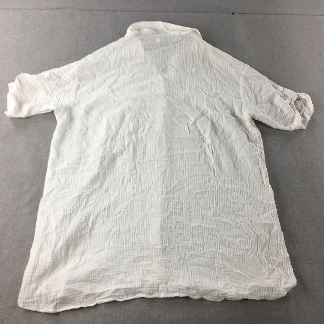 Atmos & Here Womens Shirt Size 12 White Short Sleeve Button-Up Pocket Collared