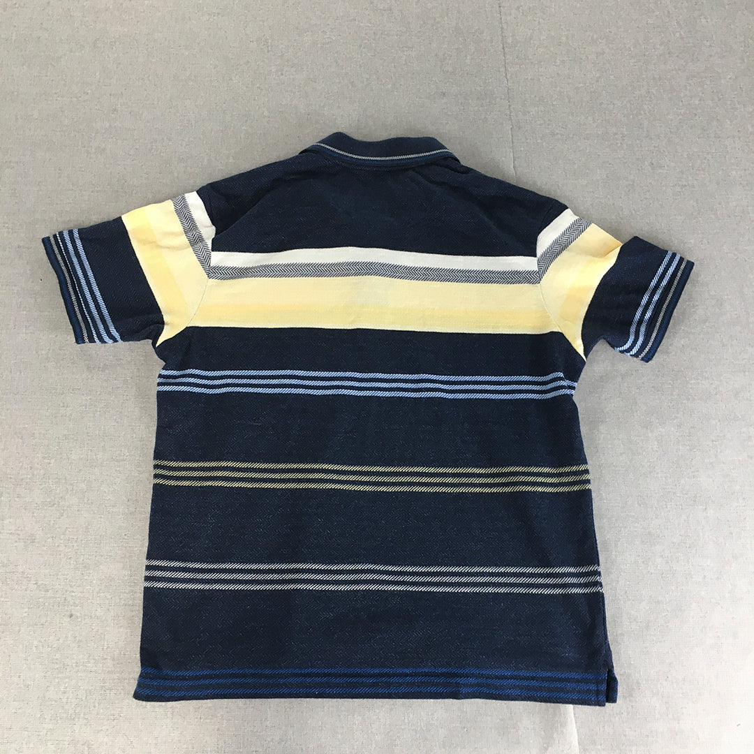 Monte Carlo Mens Polo Shirt Size L Blue Yellow Striped Collared Pocket Rugby