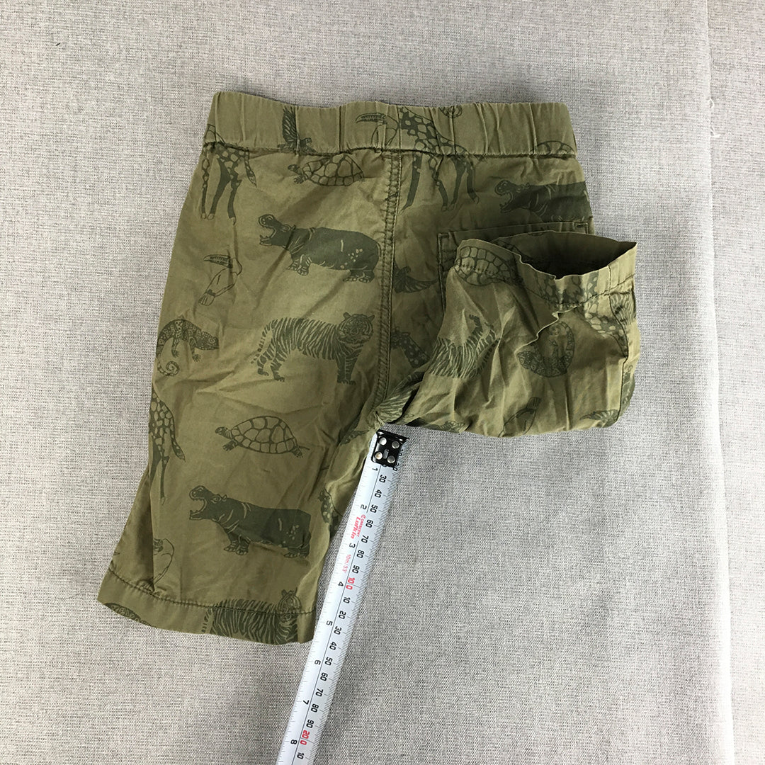 H&M Kids Boys Shorts Size 4 - 5 Years Green Animal Pattern Turtle Hippo Tiger