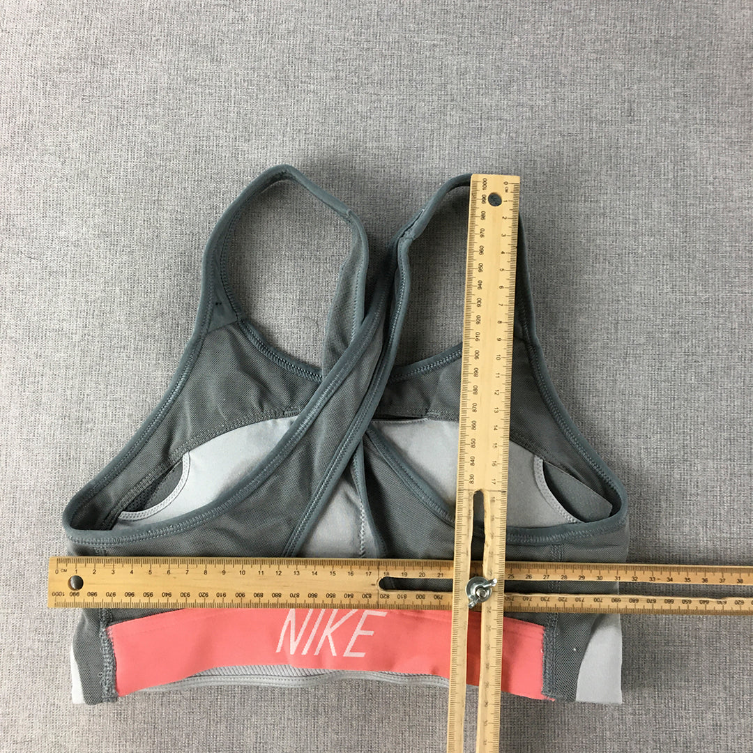 Nike Womens Sports Bra Size S Grey Pink Swoosh Logo Cropped Top