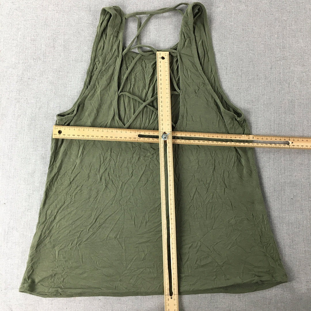 Rockwear Womens Tank Top Size 14 Khaki Green Sleeveless Shirt