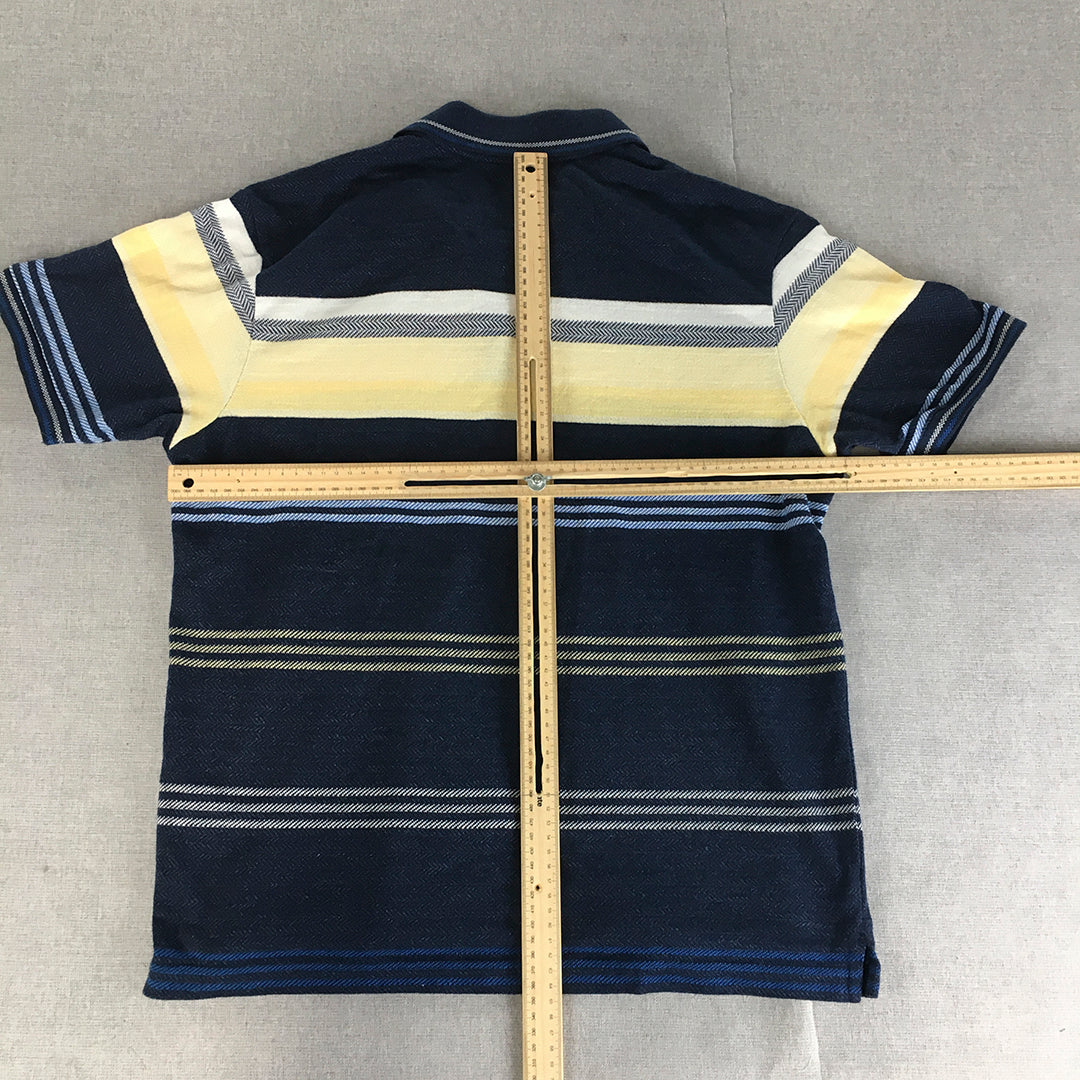 Monte Carlo Mens Polo Shirt Size L Blue Yellow Striped Collared Pocket Rugby