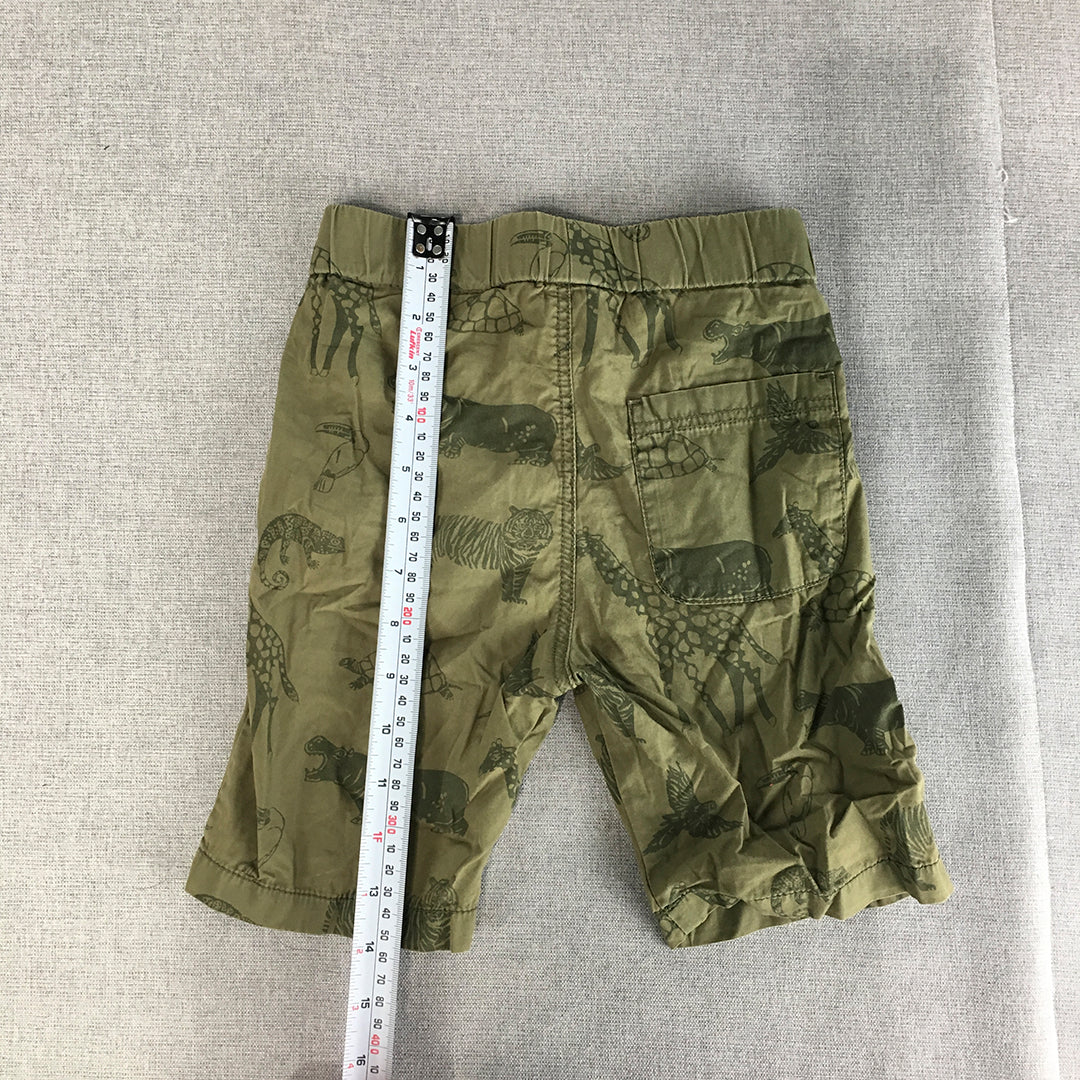 H&M Kids Boys Shorts Size 4 - 5 Years Green Animal Pattern Turtle Hippo Tiger