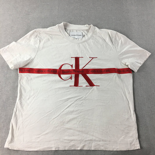 Calvin Klein Jeans Womens T-Shirt Size L White Big Logo Short Sleeve Top