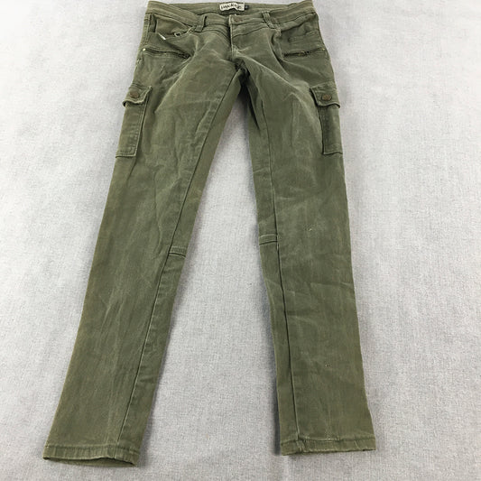 Wakee Denim Womens Skinny Jeans Size 11 (W28 x L29) Khaki Green Pockets