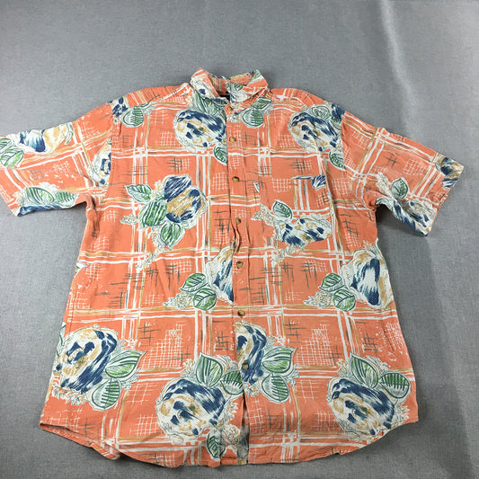 Vintage Gordon Mens Hawaiian Shirt Size M Orange Floral Short Sleeve Button-Up