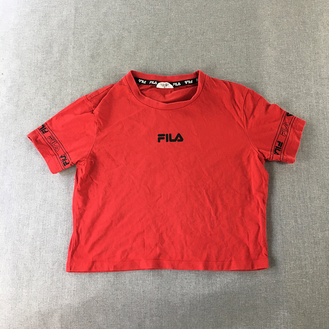 FILA Womens Cropped Top Size 6 Red Embroidered Logo Short Sleeve T-Shirt