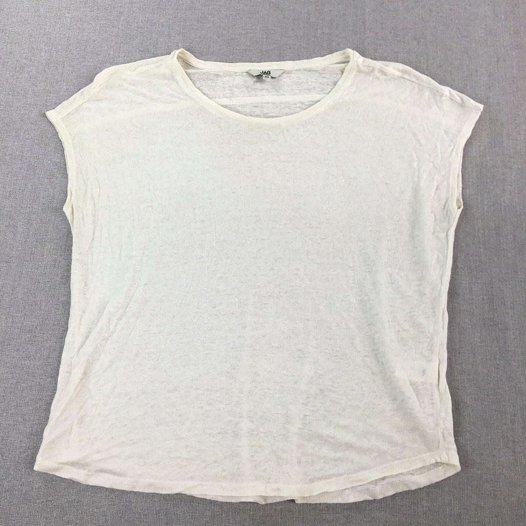 Jag Womens 100% Linen Top Size XS White Short Sleeve Shirt