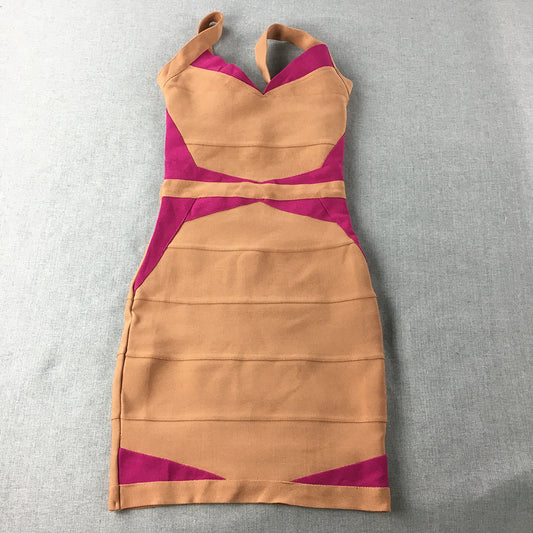 Wow Couture Womens Mini Dress Size S Brown Pink Bodycon Sleeveless Stretch