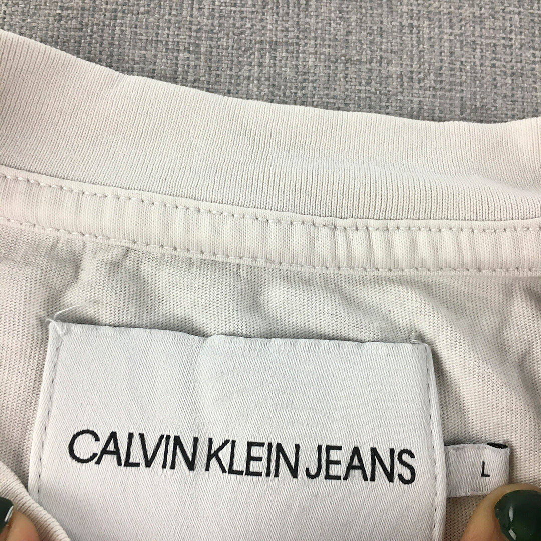 Calvin Klein Jeans Womens T-Shirt Size L White Big Logo Short Sleeve Top