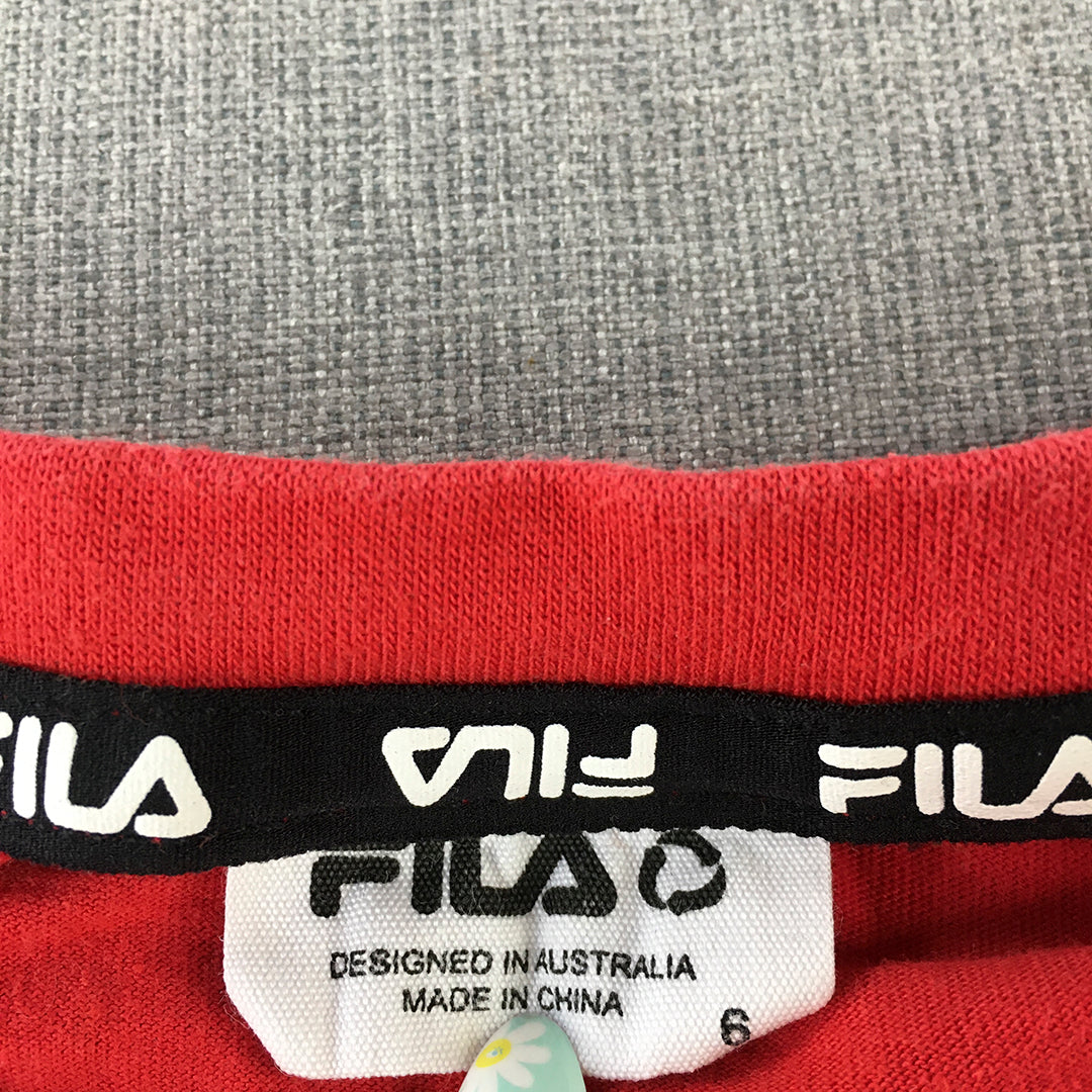 FILA Womens Cropped Top Size 6 Red Embroidered Logo Short Sleeve T-Shirt