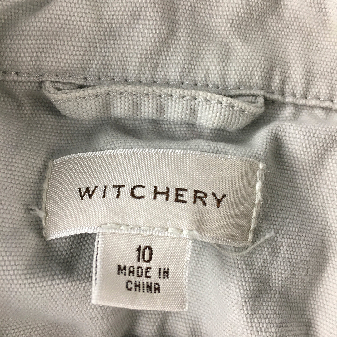 Witchery Womens Jacket Size 10 Grey Zip-Up Pockets Collared Cropped Coat