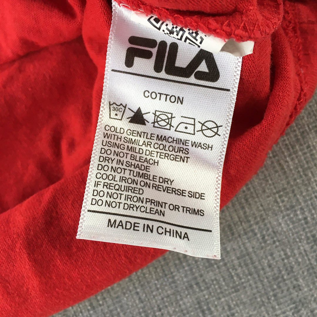 FILA Womens Cropped Top Size 6 Red Embroidered Logo Short Sleeve T-Shirt