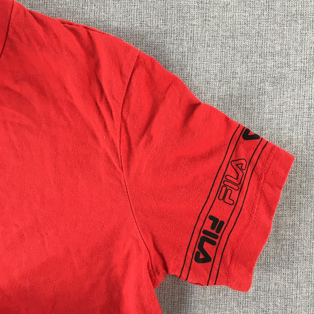 FILA Womens Cropped Top Size 6 Red Embroidered Logo Short Sleeve T-Shirt