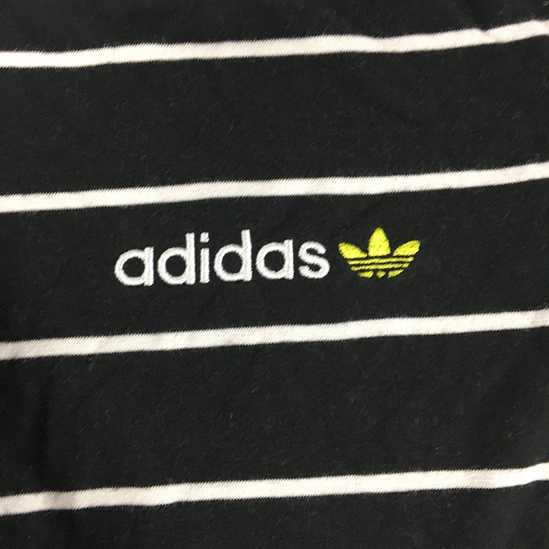 Adidas Mens T-Shirt Size S Black Trefoil Logo Short Sleeve Striped Crew Neck