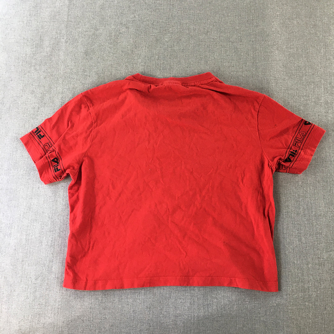 FILA Womens Cropped Top Size 6 Red Embroidered Logo Short Sleeve T-Shirt