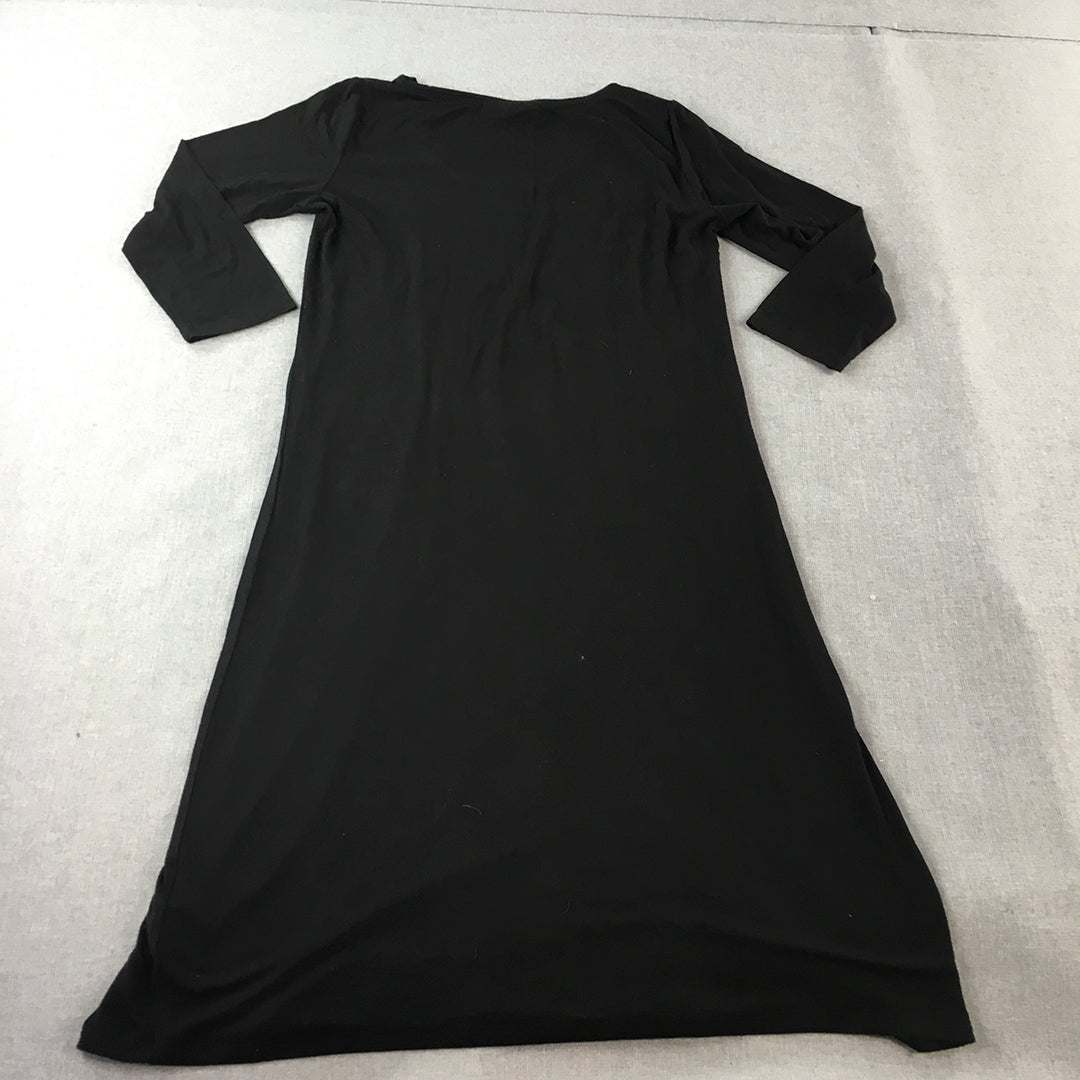 Blue Illusion Womens A-Line Dress Size XS Black Stretch Fabric Midi