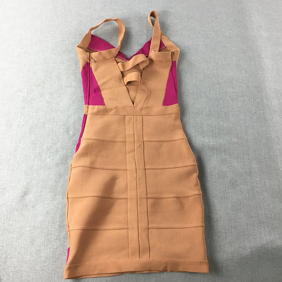 Wow Couture Womens Mini Dress Size S Brown Pink Bodycon Sleeveless Stretch