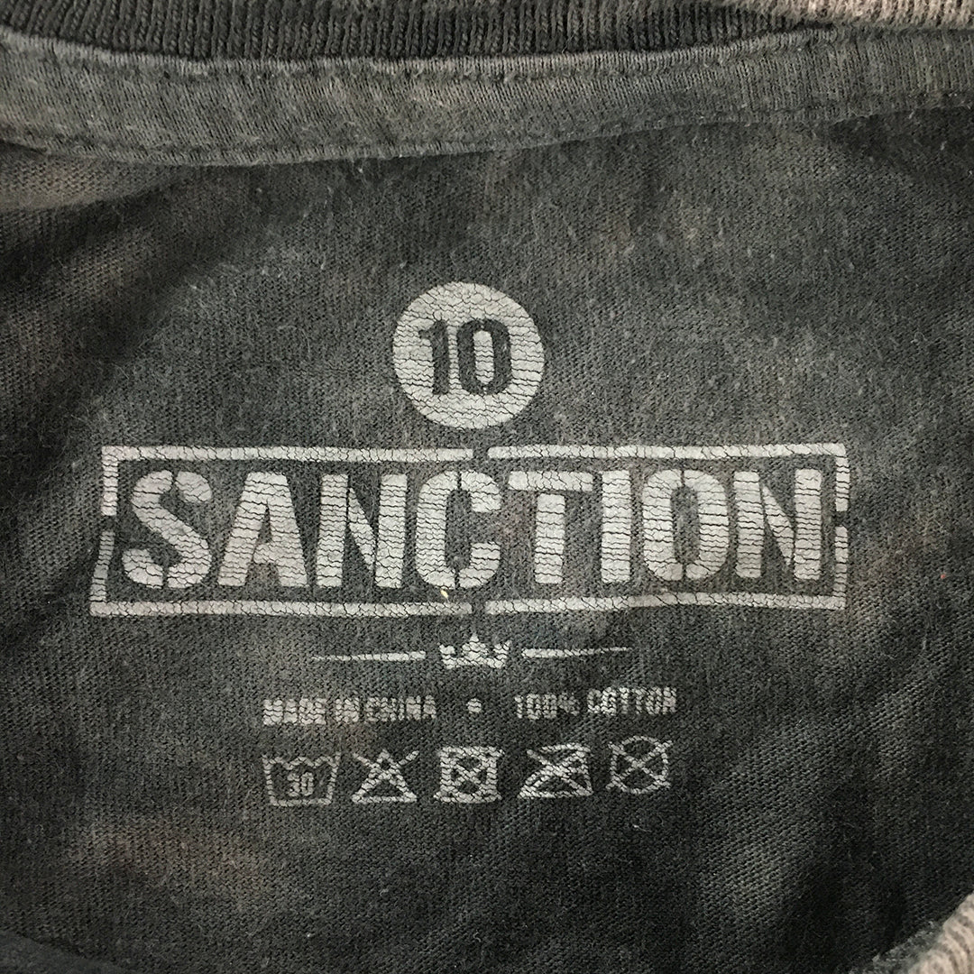 Sanction Kids Boys T-Shirt Size 10 Black Acid Wash Surf Skate Brand Top