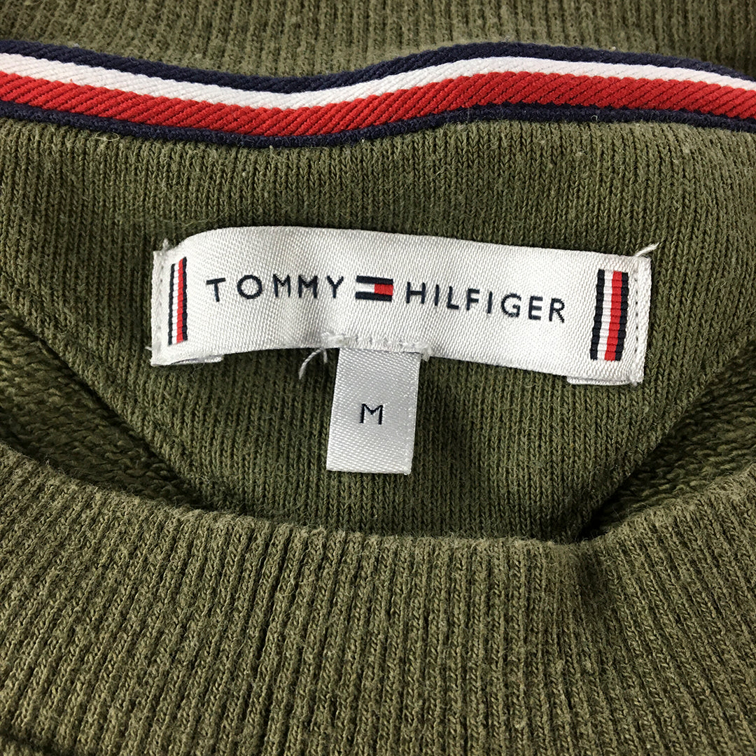 Tommy Hilfiger Mens Sweater Size M Khaki Green Crew Neck Logo Jumper