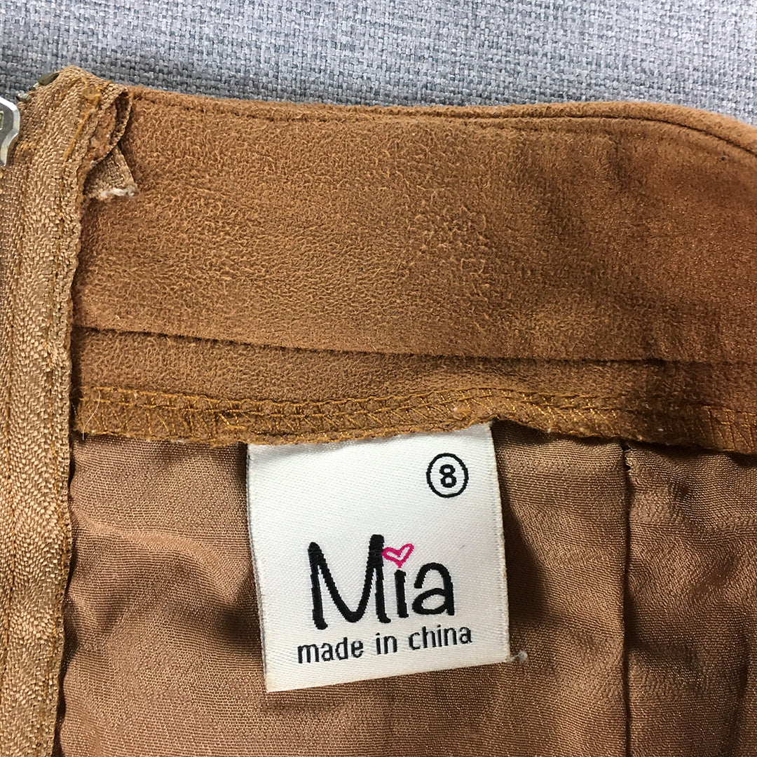 Mia Womens Faux Suede Mini Skirt Size 8 Brown Elastic Waist