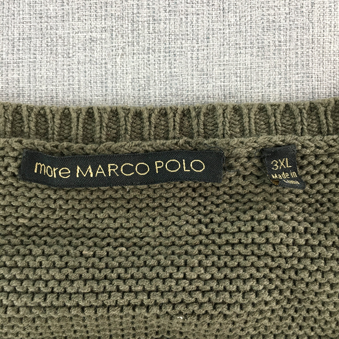 Marco Polo Womens Cardigan Size 3XL Khaki Green Button Up Knit