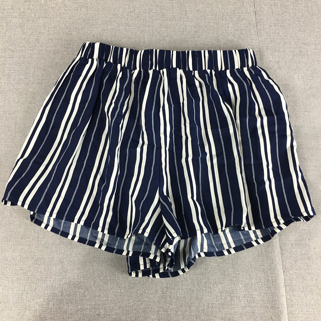 Showpo Womens Shorts Size 10 Blue White Striped Elastic Waist