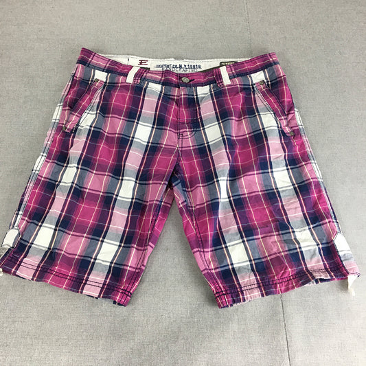 Esprit Mens Shorts Size 36 Pink Checkered Pockets Casual Walking