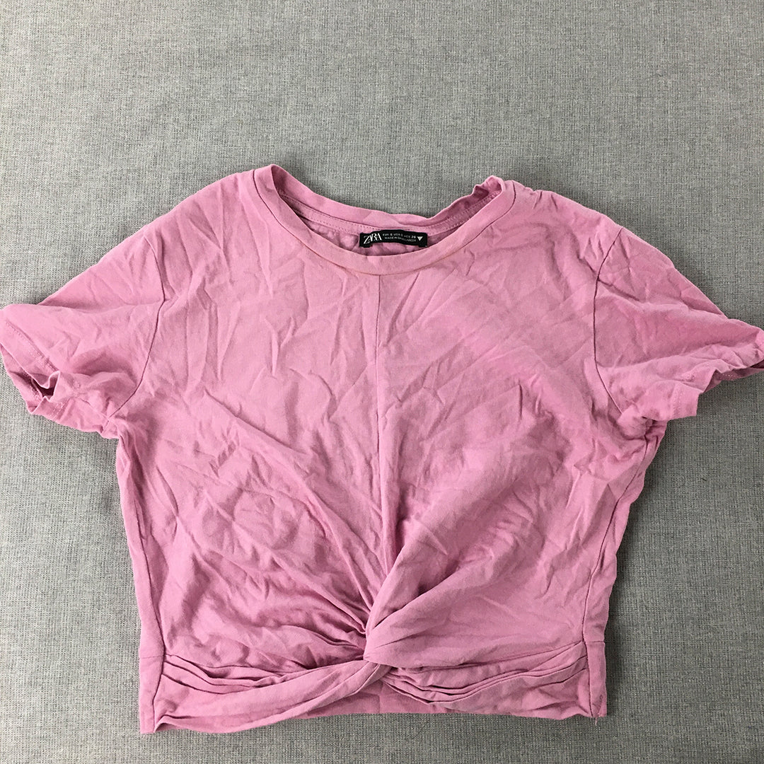 Zara Womens Cropped Top Size S Pink Short Sleeve T-Shirt