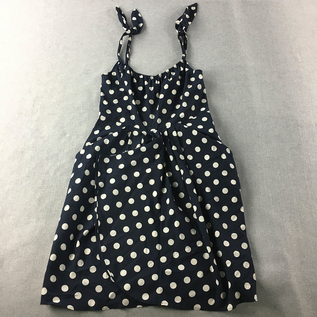 Hi There From Karen Walker Womens Mini Dress Size 8 Navy Blue Polka Dot A-Line