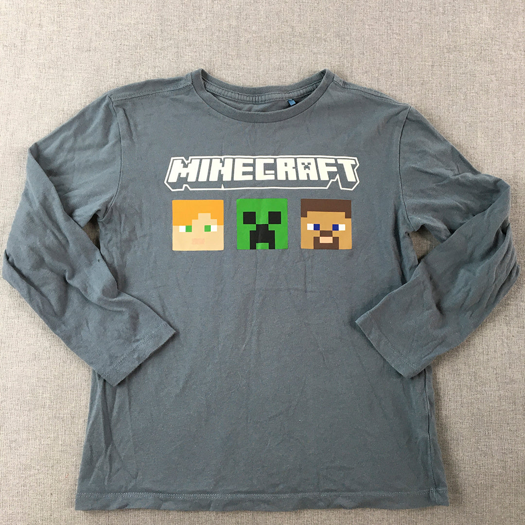 Minecraft Kids Boys Shirt Size 8 Grey Long Sleeve Pullover Steve Creeper