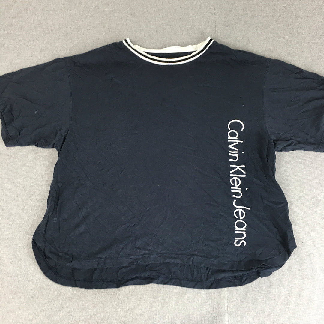 Calvin Klein Jeans Womens T-Shirt Size M Navy Blue Big Logo Short Sleeve Top