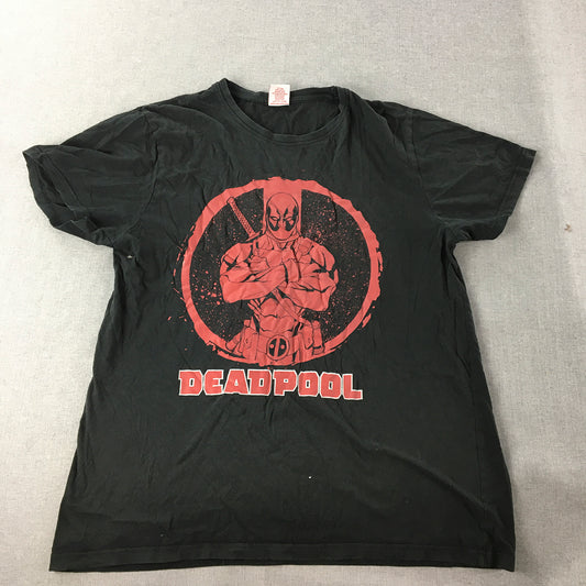 Marvel Deadpool Mens T-Shirt Size L Black Short Sleeve Crew Neck Tee