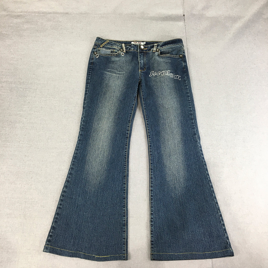 Vintage Stone Eagle Womens Flared Jeans Size 14 (W32 x L28) Blue Diamante Y2K