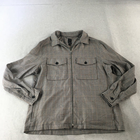 H&M Mens Harrington Jacket Size L Grey Houndstooth Zip-Up Pockets Overcoat