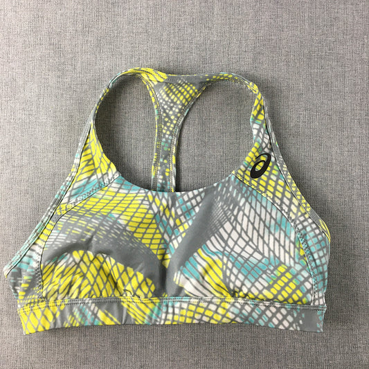 Asics Womens Sports Bra Size S Grey Yellow Logo Cropped Top