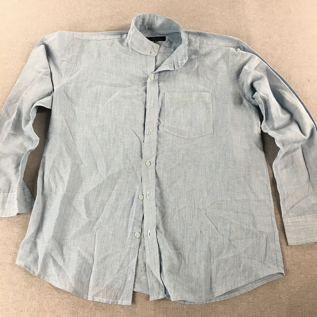 French Connection Mens Shirt Size L Blue Striped Long Sleeve Button-Up Pocket