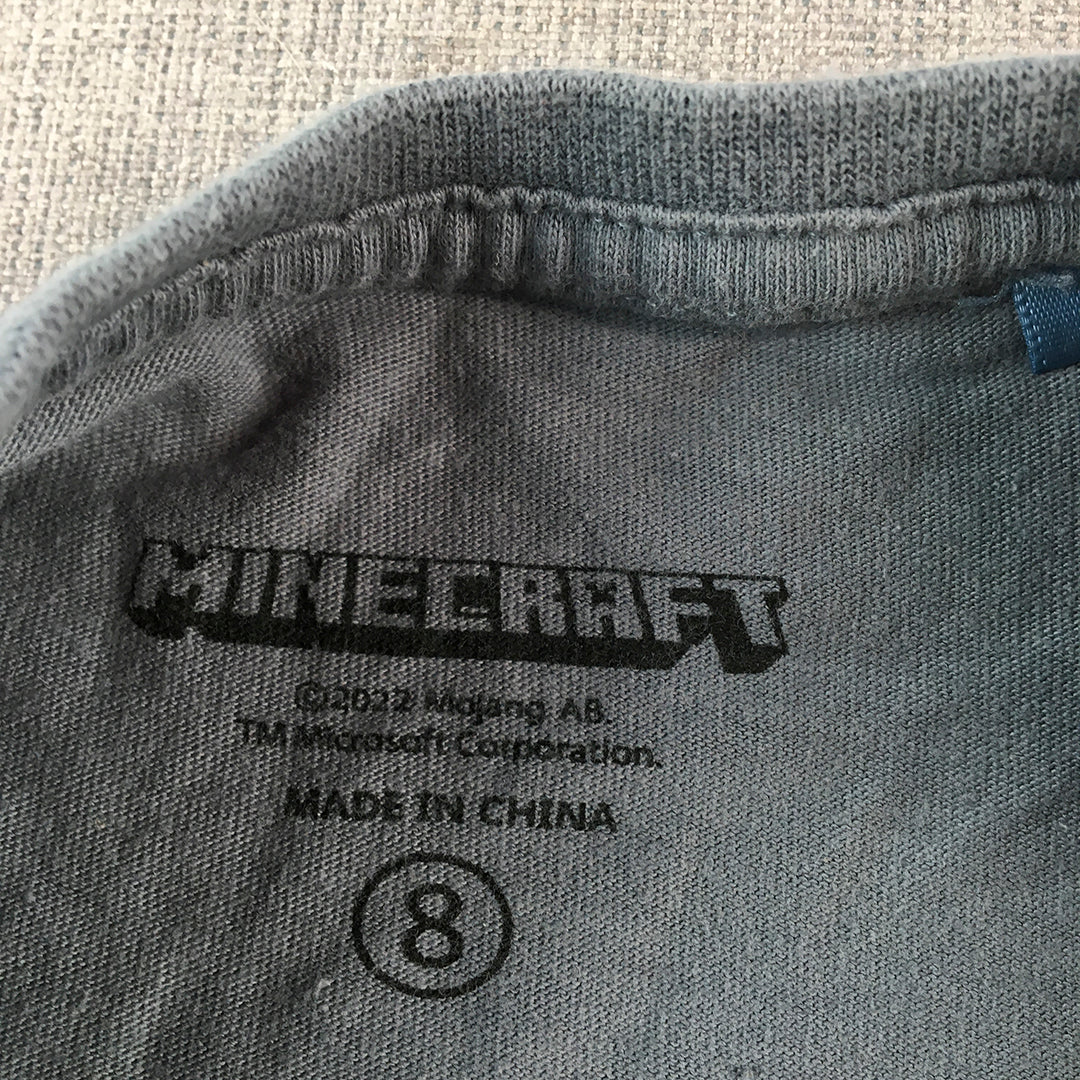 Minecraft Kids Boys Shirt Size 8 Grey Long Sleeve Pullover Steve Creeper