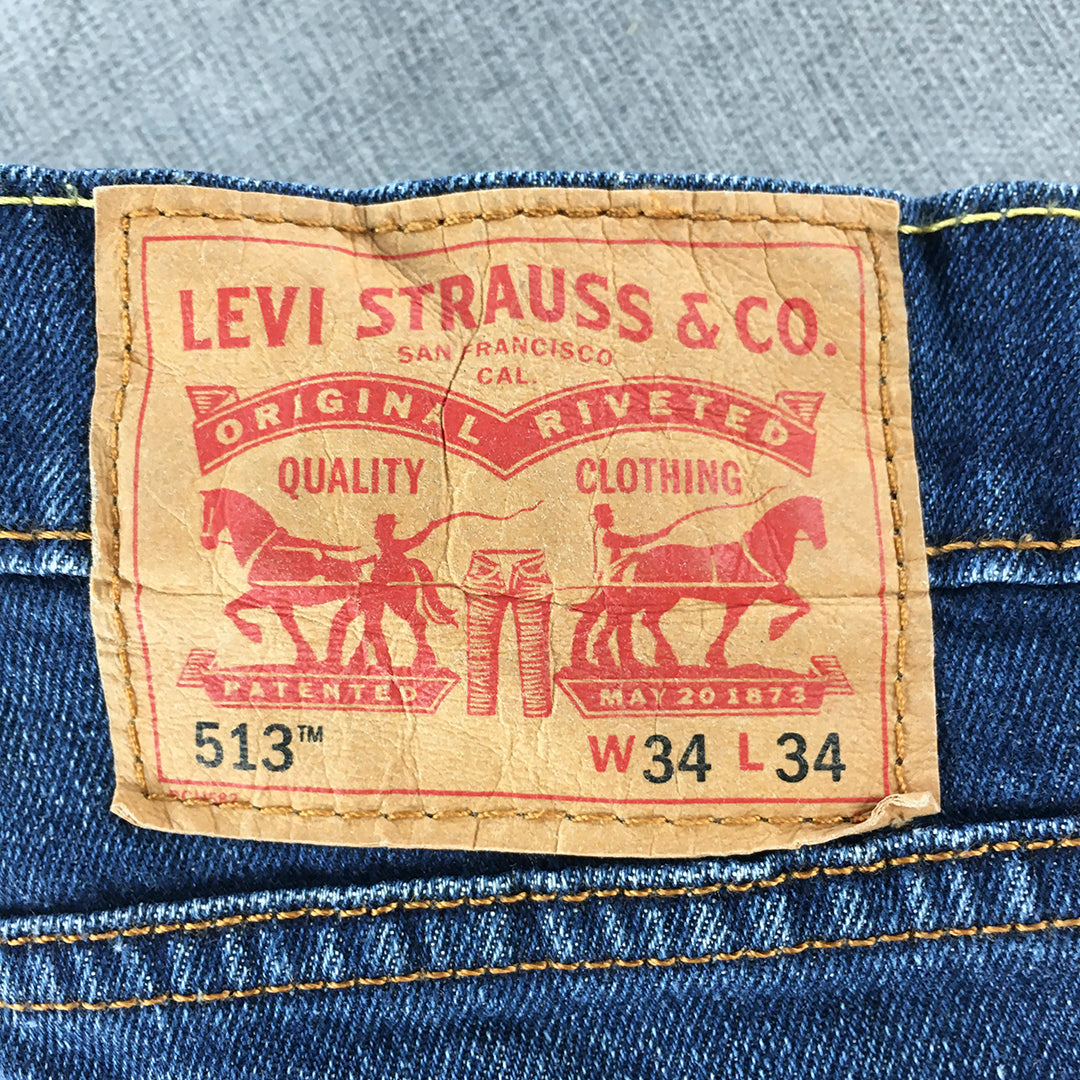 Levi's 513 Mens Jeans Size 34 Blue Straight Leg Denim