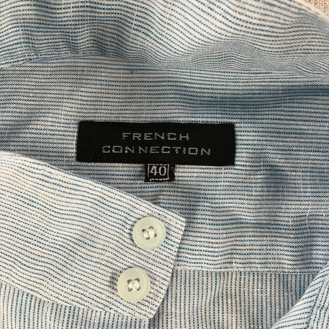 French Connection Mens Shirt Size L Blue Striped Long Sleeve Button-Up Pocket