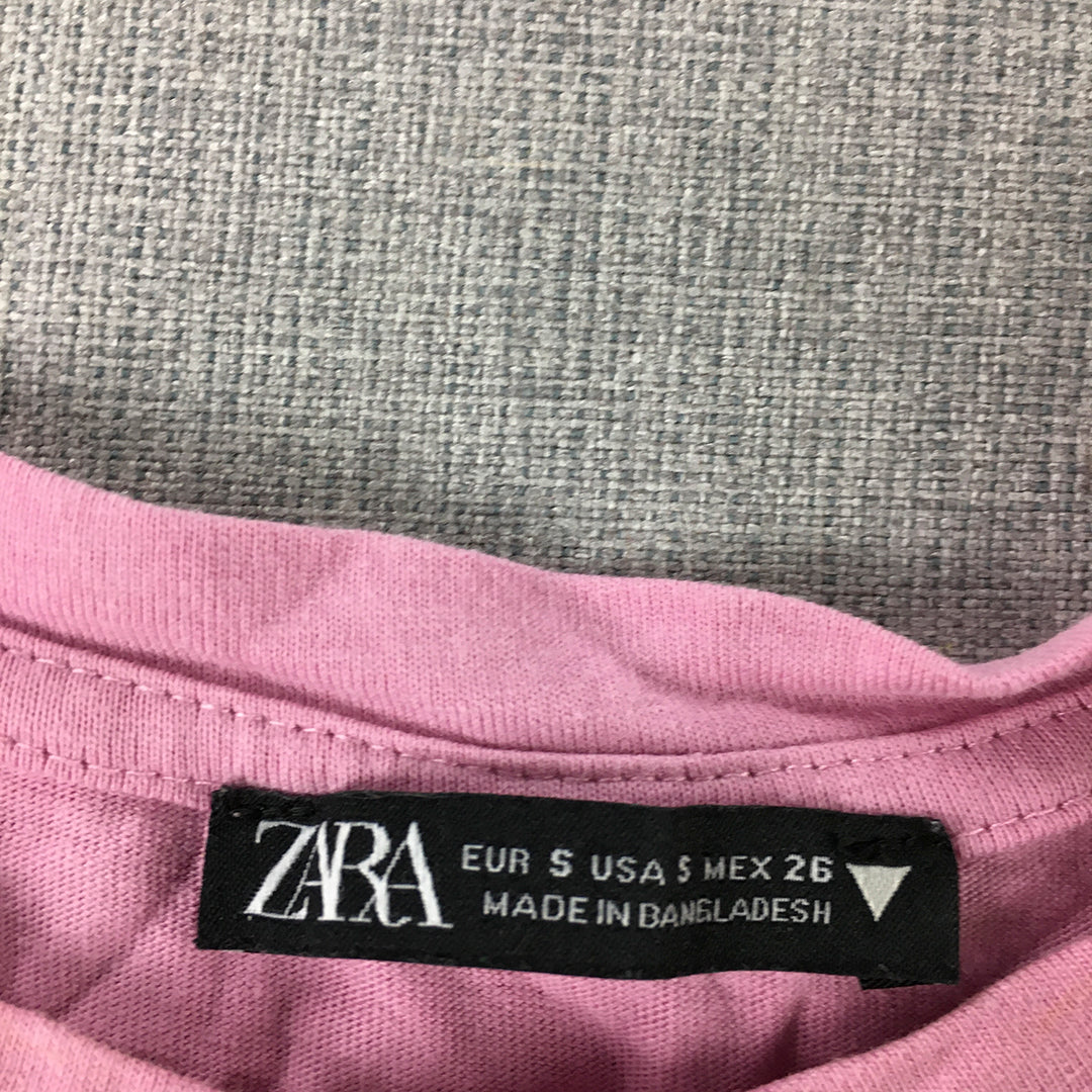 Zara Womens Cropped Top Size S Pink Short Sleeve T-Shirt