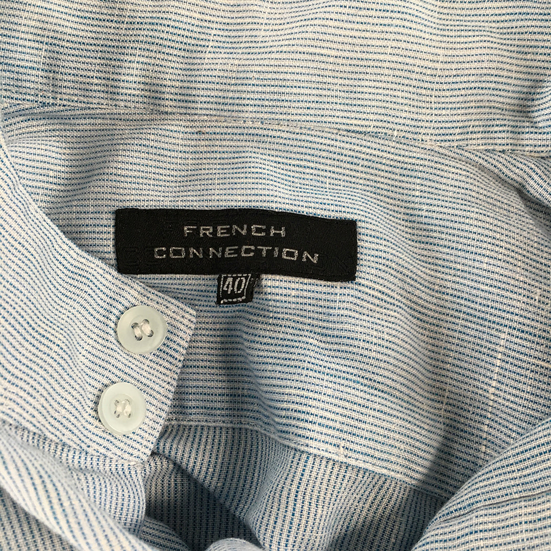 French Connection Mens Shirt Size L Blue Striped Long Sleeve Button-Up Pocket