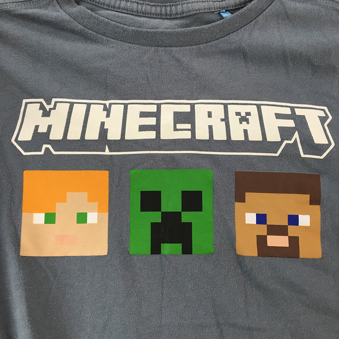 Minecraft Kids Boys Shirt Size 8 Grey Long Sleeve Pullover Steve Creeper