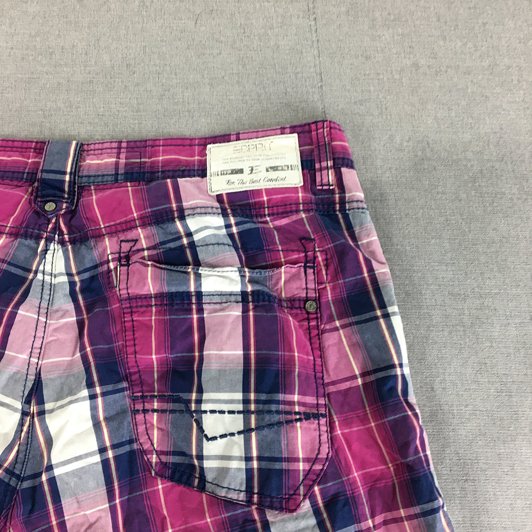 Esprit Mens Shorts Size 36 Pink Checkered Pockets Casual Walking