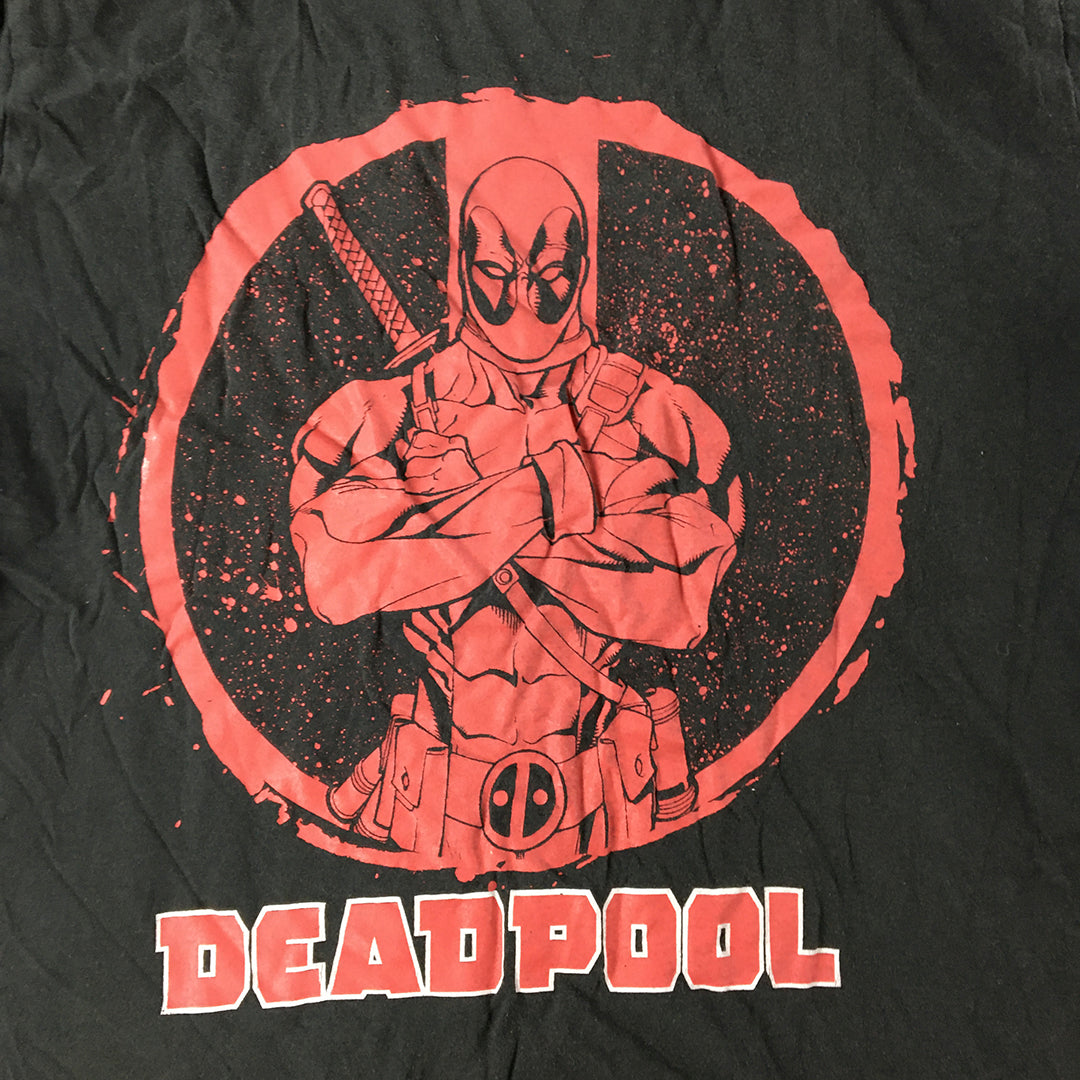 Marvel Deadpool Mens T-Shirt Size L Black Short Sleeve Crew Neck Tee