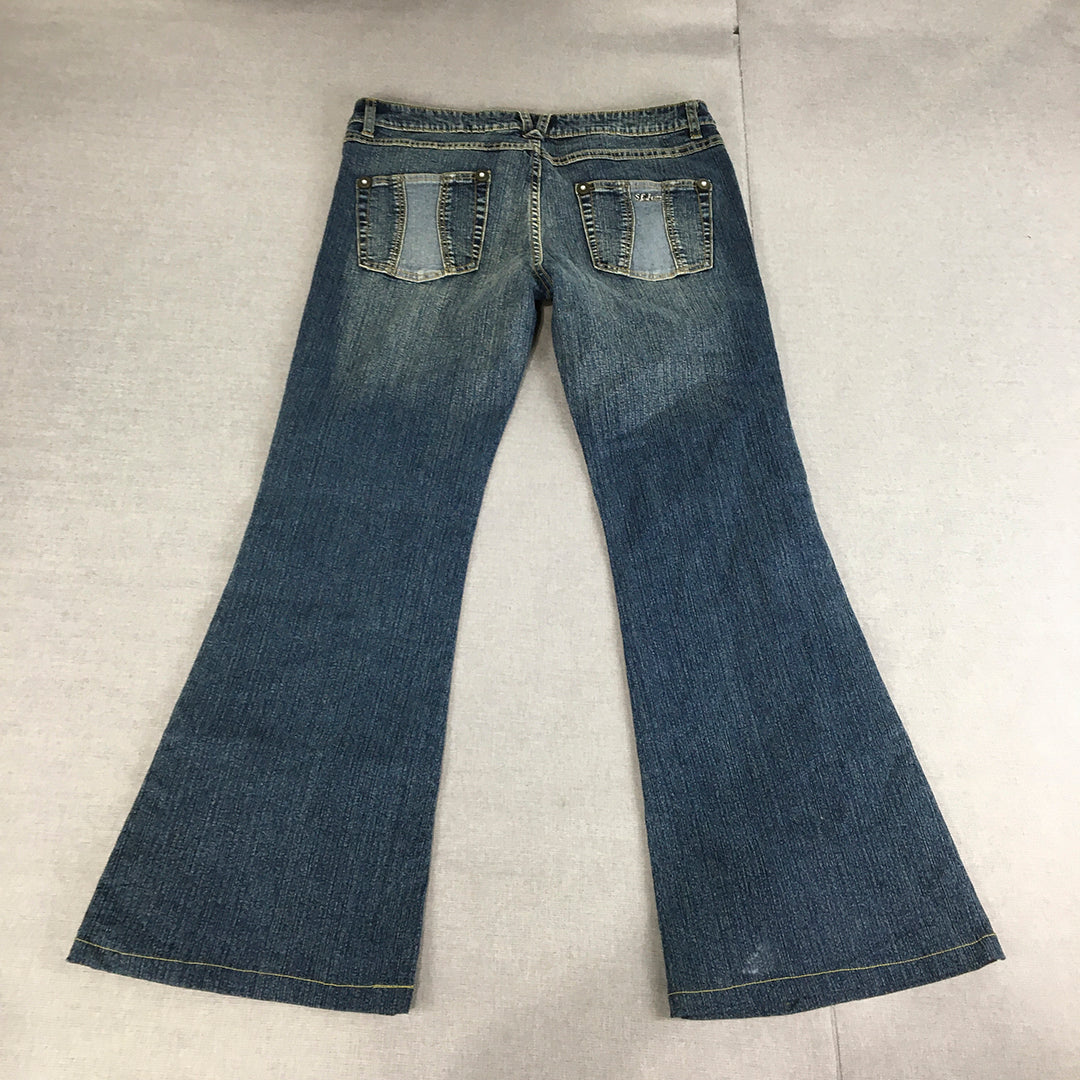 Vintage Stone Eagle Womens Flared Jeans Size 14 (W32 x L28) Blue Diamante Y2K