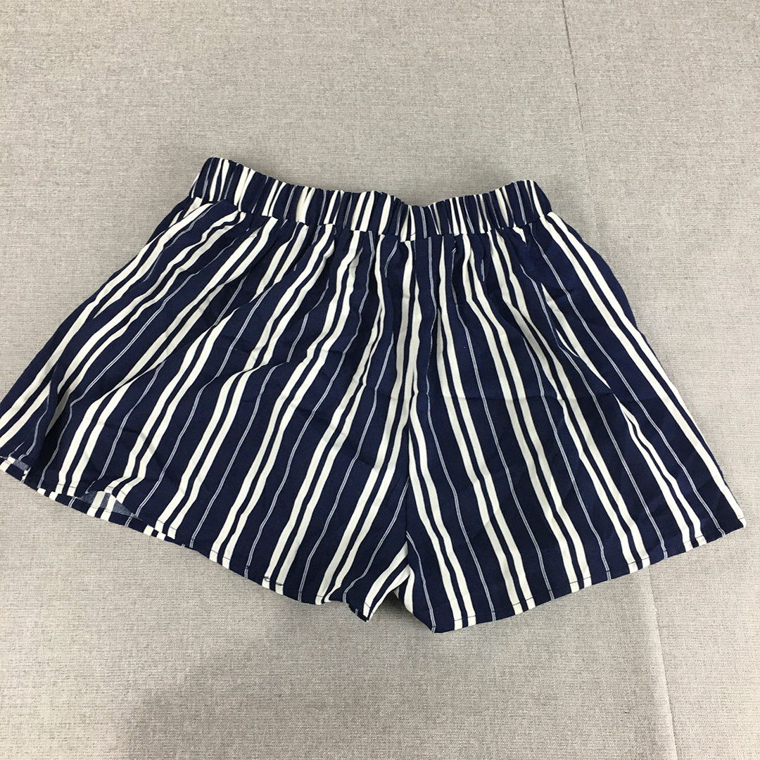 Showpo Womens Shorts Size 10 Blue White Striped Elastic Waist