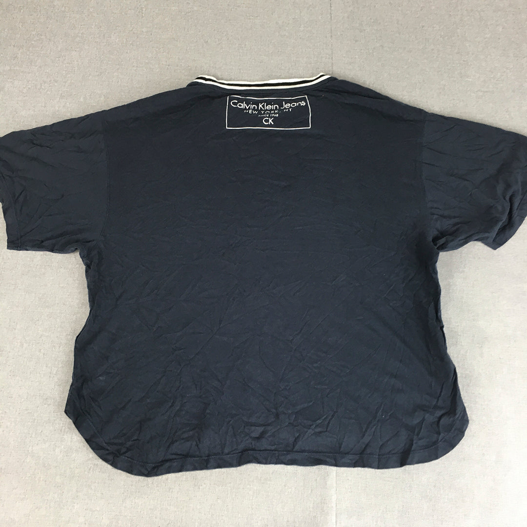 Calvin Klein Jeans Womens T-Shirt Size M Navy Blue Big Logo Short Sleeve Top