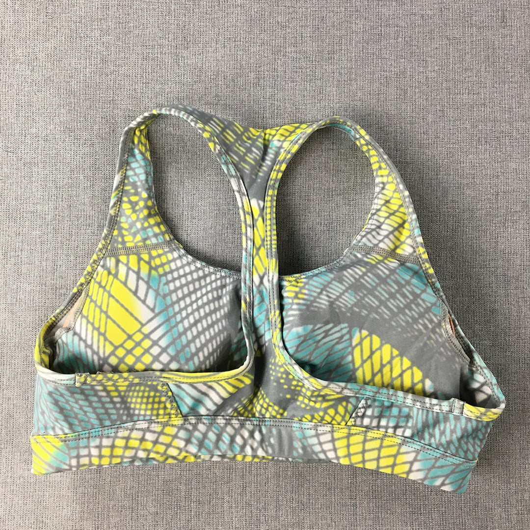 Asics Womens Sports Bra Size S Grey Yellow Logo Cropped Top