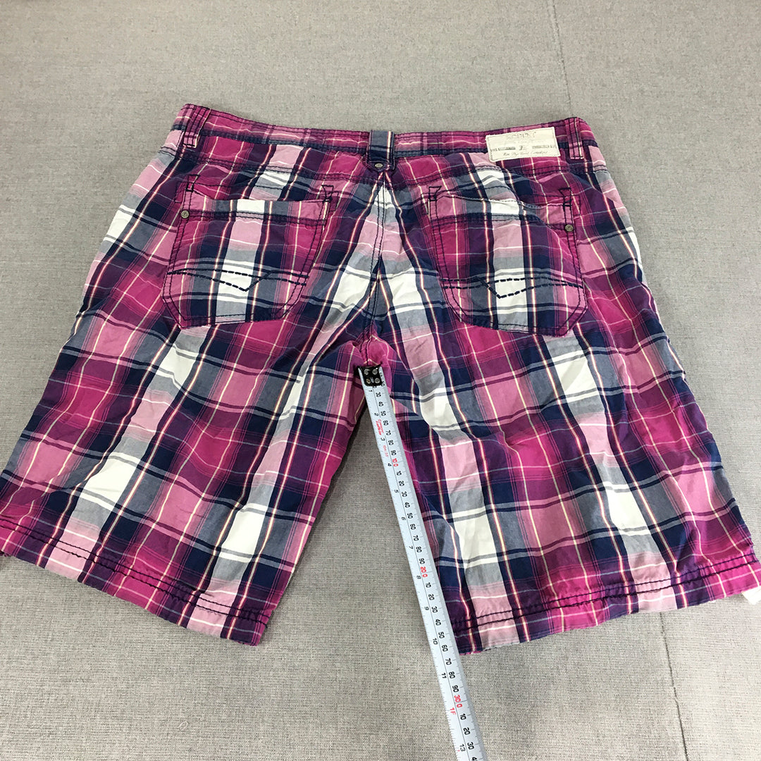 Esprit Mens Shorts Size 36 Pink Checkered Pockets Casual Walking